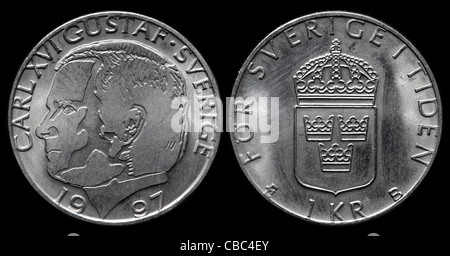 1 Kronor coin, Svezia, 1997 Foto Stock