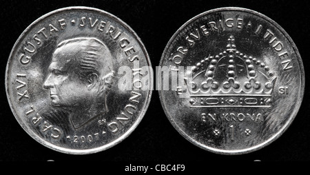 1 Krona coin, Svezia, 2007 Foto Stock