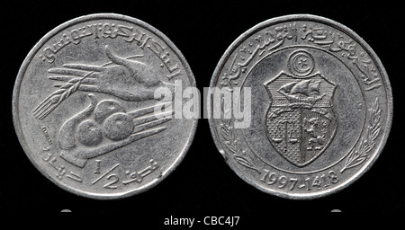 Mezza dinar coin, Tunisia, 1997 Foto Stock