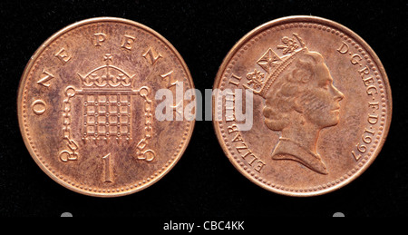 1 penny coin, UK, 1997 Foto Stock