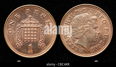 1 penny coin, UK, 2002 Foto Stock