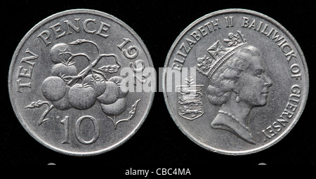 10 pence moneta, il Baliato di Guernsey, 1992 Foto Stock