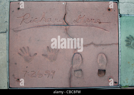 Richard Tiffany Gere lato piedi stampe pavimentazione Teatro Cinese di Hollywood Boulevard Los Angeles Foto Stock