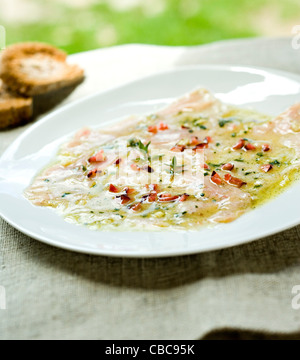 Carpaccio di pollo con vaniglia Foto Stock