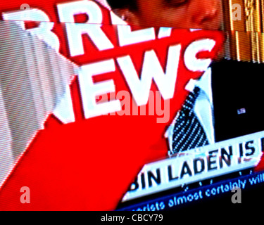 La televisione notizie sulla morte di Osama Bin Laden. Il 1 maggio. 2011 Foto Stock