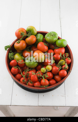 Pomodori freschi in un recipiente grande Foto Stock