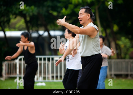 Pubblico di mattina presto Thai Chi esercizio gruppo, Victoria Park, Hong Kong Foto Stock