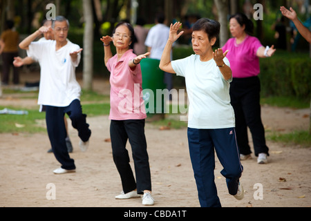 Pubblico di mattina presto Thai Chi esercizio gruppo Foto Stock