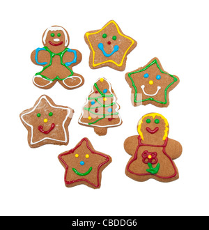 Colorata, smaltate gingerbread cookie su sfondo bianco Foto Stock