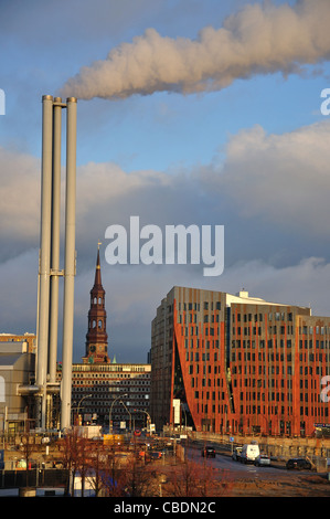 Vista della città dal porto, Hamburg, Amburgo Regione Metropolitana, Repubblica federale di Germania Foto Stock