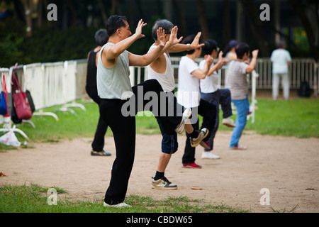 Pubblico di mattina presto Thai Chi esercizio gruppo Foto Stock