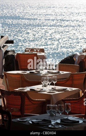 Hotel outdoor area ristorante sulla costa di Las Americas, Tenerife, Isole Canarie, Spagna Foto Stock