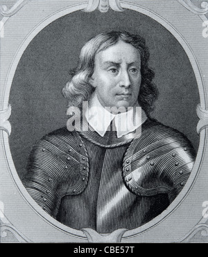 Ritratto di Oliver Cromwell (1599-1658) soldato e statista inglese. Ritratto vestito con Body Armor o Body Armor. c19 Engraving.or Vintage Illustration Foto Stock