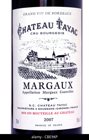 In prossimità di una bottiglia di Chateau Margaux Tayac claret 2007 Foto Stock
