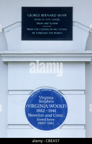 Targa blu, Virginia Woolf e George Bernard Shaw, 29 Fitzroy Square, Londra Foto Stock