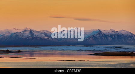 Tramonto, Mt. Eystrahorn, Hornafjordur, Islanda Foto Stock