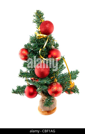 Plastica albero di natale sfere withred isolati su sfondo bianco Foto Stock
