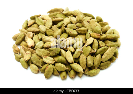 Cardamomo verde su sfondo bianco Foto Stock