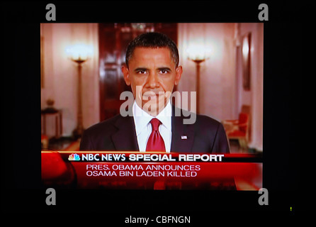 Il Presidente Usa Barack Obama ha annunciato la morte di Osama bin Laden del 2 maggio 2011 sulla NBC News Foto Stock