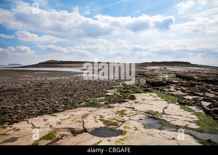 Isola di Sully nel canale di Bristol,accessibile solo tramite la Causeway a bassa marea, South Wales, Regno Unito. Foto Stock