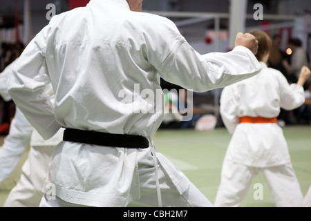 Formazione di karate, kata con punzone eseguita nel gruppo Foto Stock