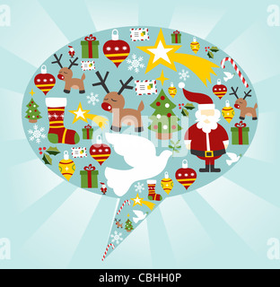 Xmas icon set nel discorso bolla forma sfondo. File vettoriale disponibile. Foto Stock