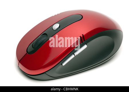 Sei pulsanti controllato senza fili rosso e nero mouse del computer Foto Stock