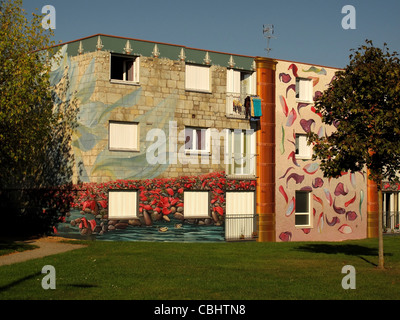 Les Fresques de Bel Air,affresco,Trompe-l'oeil,pittura murale,Chartres, Eure-et-Loire, Francia Foto Stock