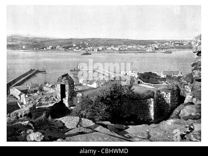 Marazion Harbour per la porta del dock Cornwall Regno Unito essa Mount's Bay resort turistico di artisti della ceramica artista pesca rovine rovinate Foto Stock