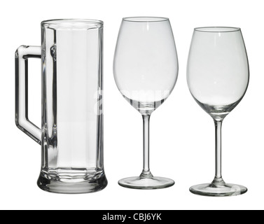 Studio fotografico di alcuni bicchieri isolato su bianco con tracciato di ritaglio Foto Stock