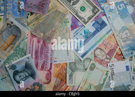 Varie raccolta di moneta note di diversi paesi Foto Stock