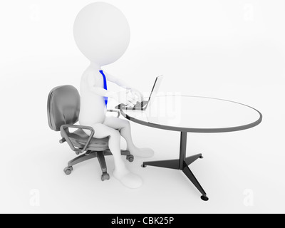 3d business carattere uomo seduto nella sedia da ufficio con computer portatile alla reception Foto Stock
