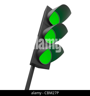 Semaforo con tutti andare o verde acceso lo sfondo bianco Foto Stock