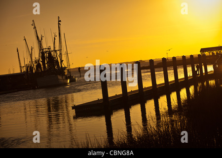 Gamberetti barche ormeggiate in Shem Creek, Mt Pleasant, SC attraverso il porto di Charleston. Foto Stock