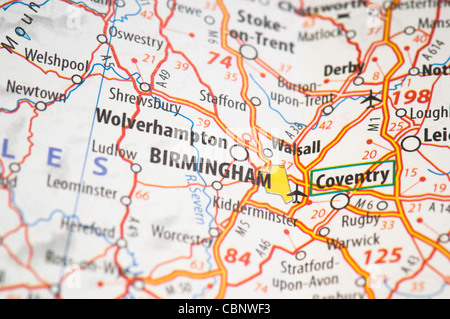 Birmingham su una mappa Foto Stock