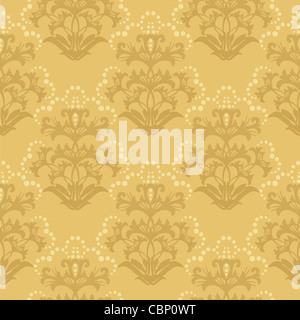 Seamless golden fiori e volute pattern di sfondo Foto Stock