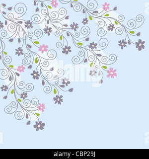 Pastello blu, rosa e fiori viola e volute sfondo Foto Stock