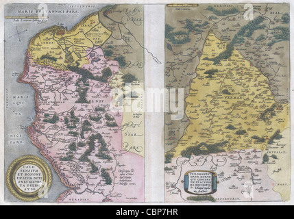 1579 Ortelius Mappa di Calais e Vermandois, Francia e dintorni Foto Stock