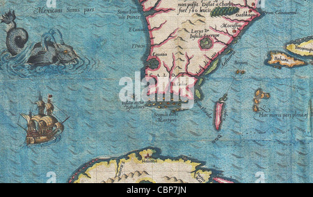 1591 De Bry e Le Moyne Mappa della Florida e Cuba Foto Stock