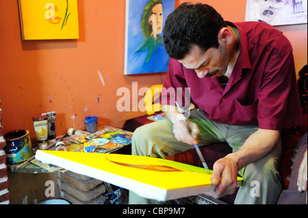 Chefchaouen artista, Rif regione. Il Marocco.il Nord Africa. Foto Stock