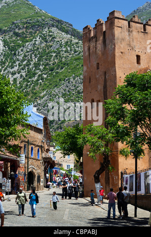 Il Kasbah (Al) Kasaba torre . Chefchaouen, Rif regione. Il Marocco.il Nord Africa. Foto Stock