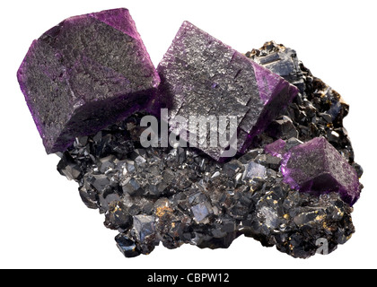 Fluorite su sfalerite, grotta di roccia, Illinois Foto Stock