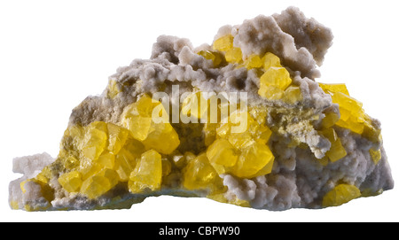 Zolfo su Calcite - Sicilia, Italia Foto Stock