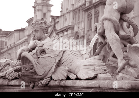 Dettaglio del XIX secolo la Fontana di Nettuno, Piazza Navona, Roma, Italia, Europa Foto Stock