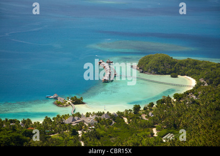 Likuliku Lagoon Resort, Malolo Island, Isole della Mamanuca, Figi, South Pacific - aerial Foto Stock