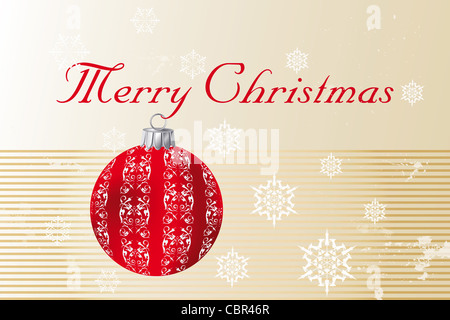 Scheda di Natale nel design vintage con disegnati a mano ninnolo e fiocchi di neve Foto Stock