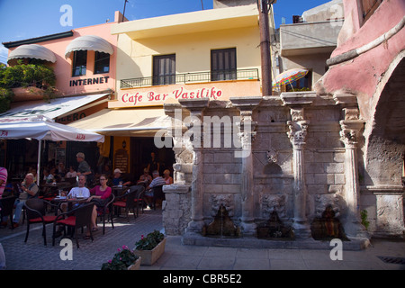 Il Veneziano Rimondi Fontana e cafe, Rethymnon, Creta, Grecia. Foto Stock