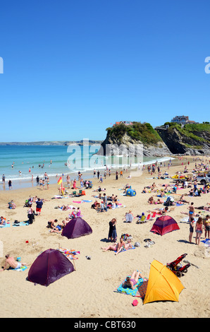 Estate a Towan Beach in Newquay, Cornwall, Regno Unito Foto Stock