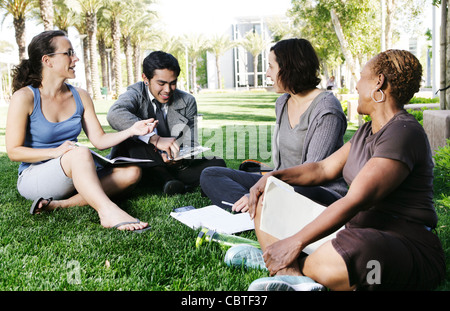 Gli studenti adulti che studiano insieme in posizione di parcheggio Foto Stock