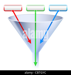Una immagine di una a tre stadi grafico ad imbuto. Immagine su sfondo bianco Foto Stock